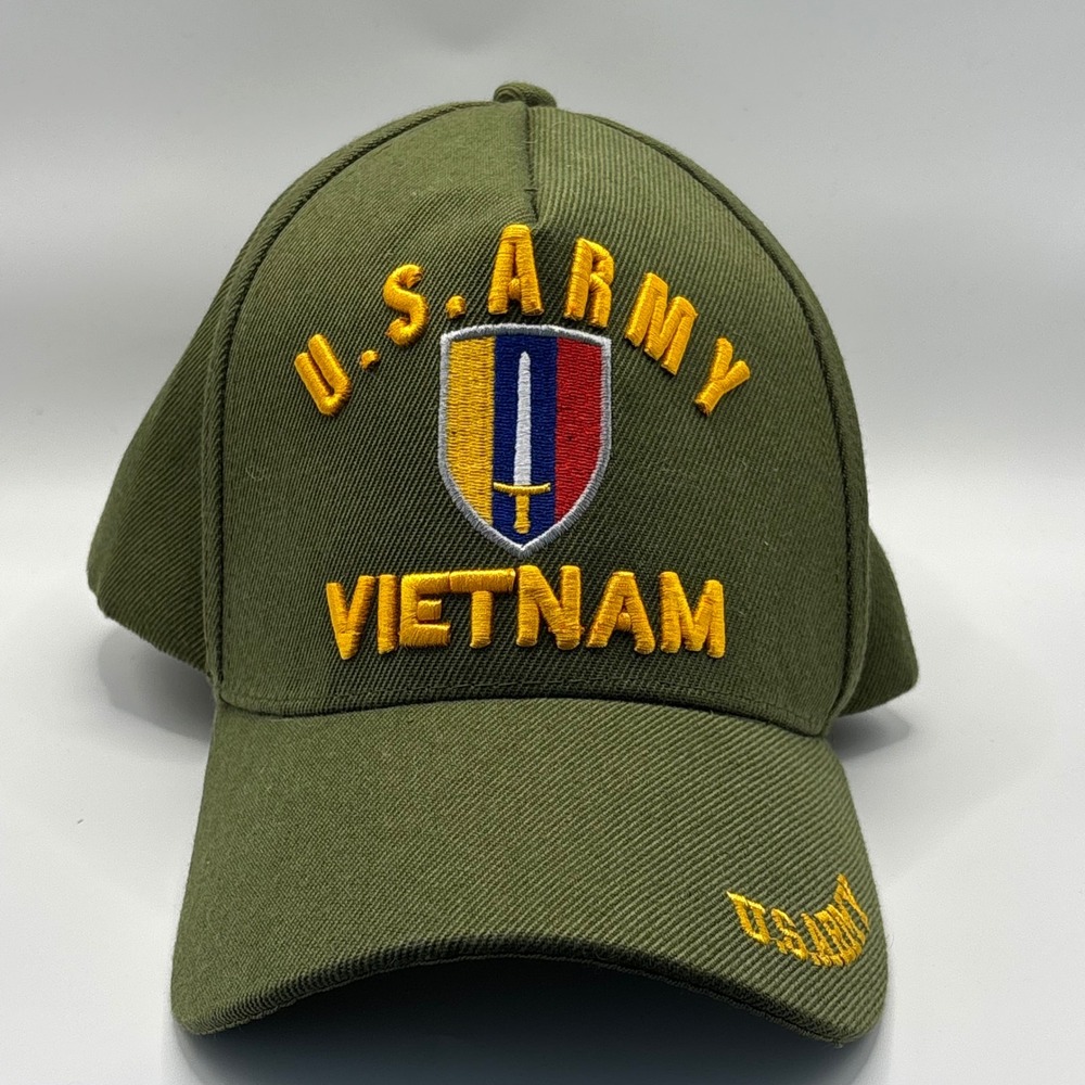 US Army Vietnam Veteran Hat 3D Embroidered Olive Green Adjustable Ball Cap